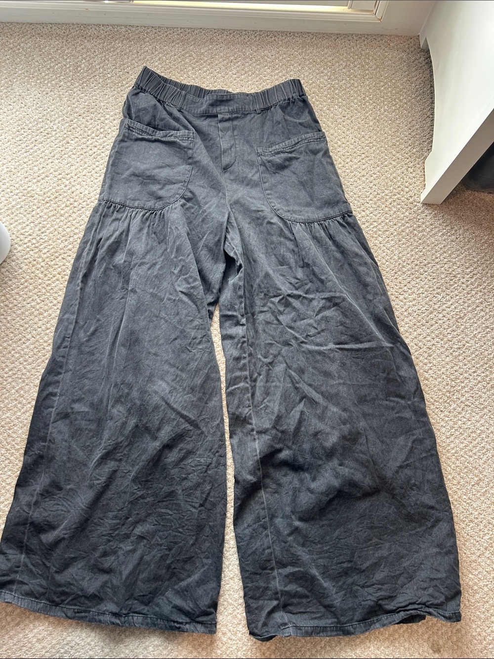 Current Air Wide Leg Black Linen-Blend Pants